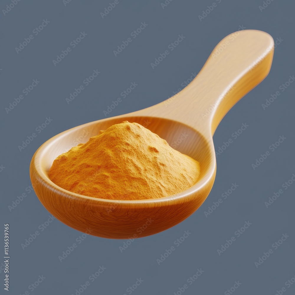 Vibrant Turmeric Spice in a Wooden Spoon on a Dark Background Vibrant Turmeric Spice in a Wooden Spoon on a Dark Background