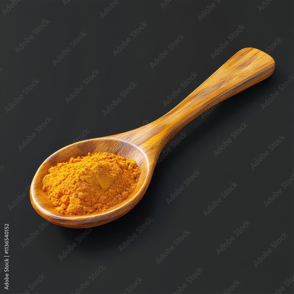 Vibrant Turmeric Spice in Wooden Spoon on Dark Background Vibrant Turmeric Spice in Wooden Spoon on Dark Background