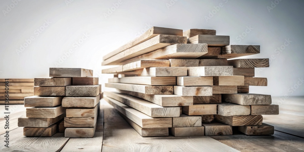 Stacks of Unfinished Lumber Ready for Construction Projects