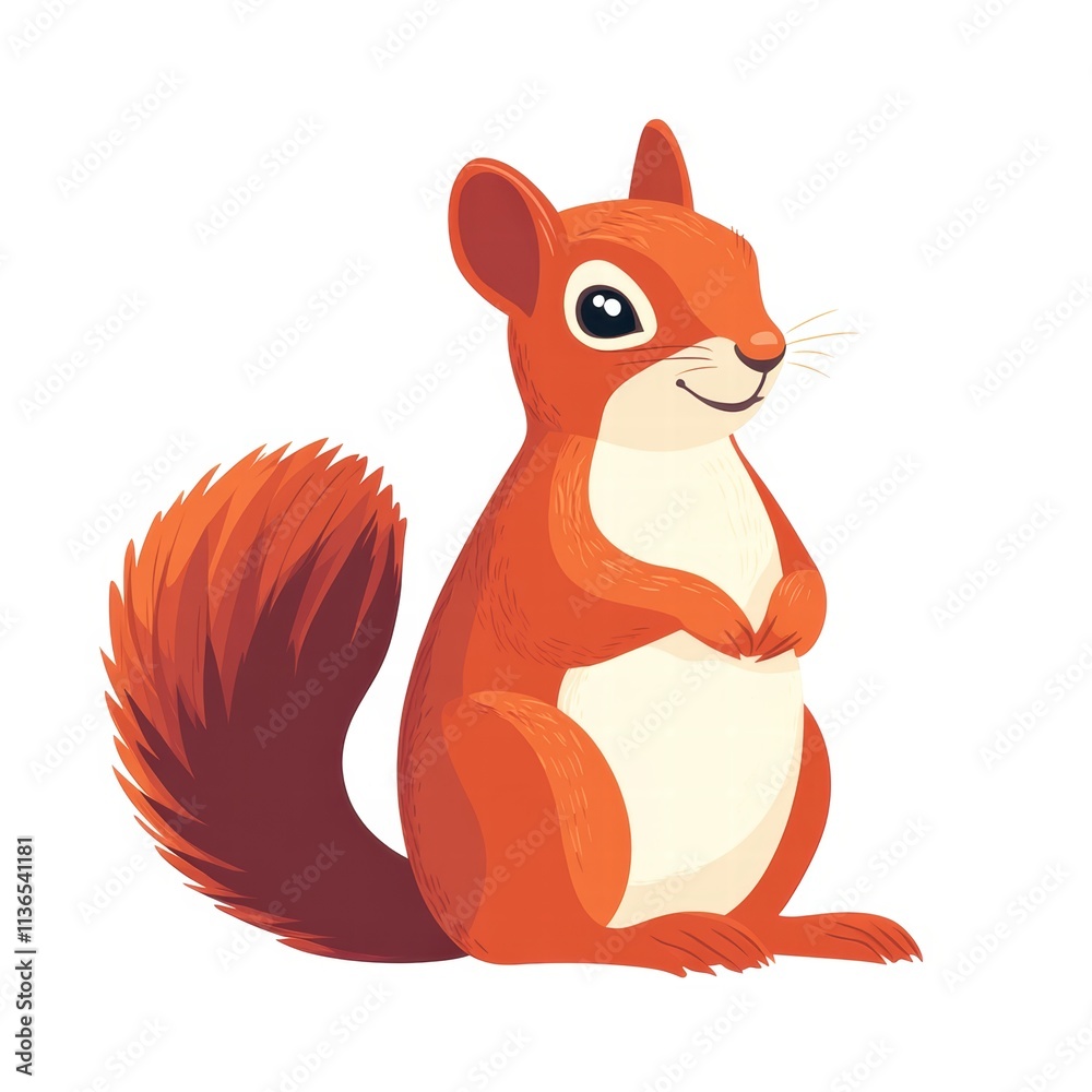 Cute cartoon squirrel with a bushy tail, white isolated background. Cute cartoon squirrel with a bushy tail, white isolated background.