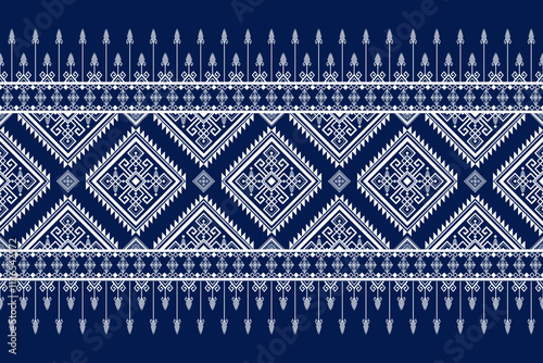 Geometric Ethnic Blue and White Pattern, Seamless Tribal Vector for Textiles. Abstract Traditional Geometric Pattern. Design for Fabric, Backgrounds, Wrapping, Wallpaper, Carpet. Vector illustration.