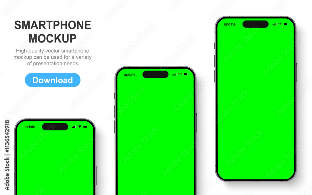 Smartphone mockup front view, 3D mobile phones, high quality smart phone mockup for ui ux presentation, realistic smart phone set isolated on white background Smartphone mockup front view, 3D mobile phones, high quality smart phone mockup for ui ux presentation, realistic smart phone set isolated on white background