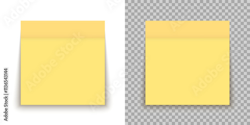 Yellow sticky note isolate, yellow office memo template, sticky paper with shadow - vector