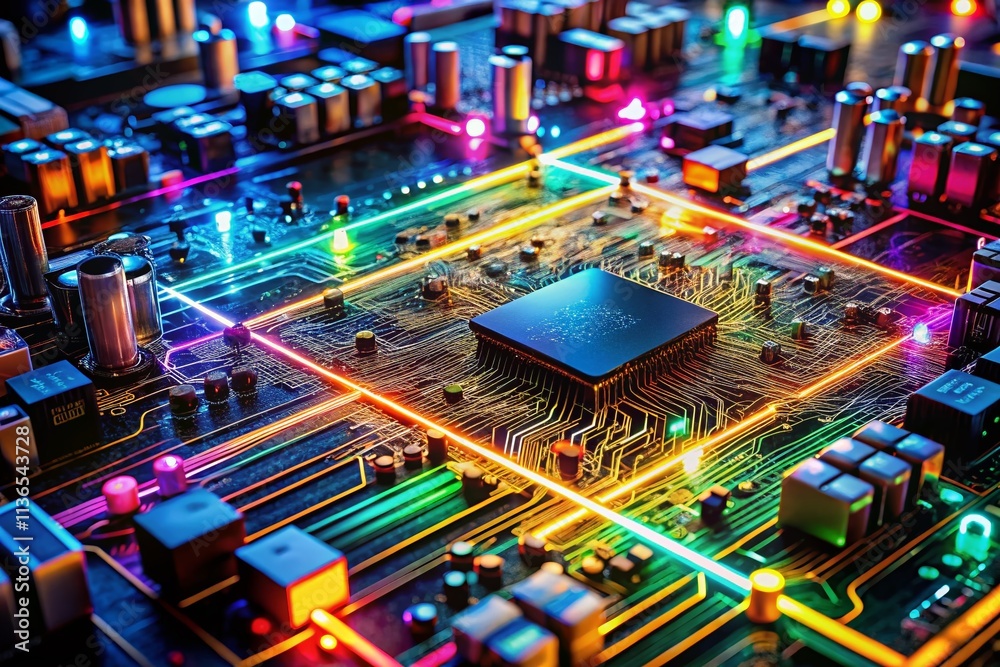 Obraz premium Long Exposure Circuitry: Electronic Engineering, Computer Hardware, Technology, Innovation