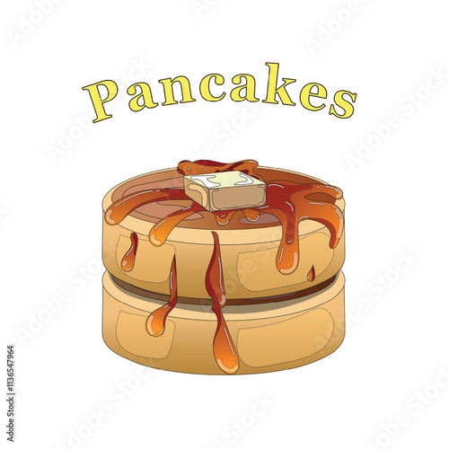 Pancakes on white background. Isolated. Pancakes with maple syrop. Vector illustration.