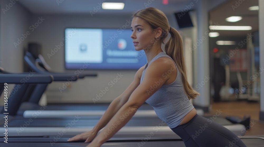 woman doing fitness exercise on treadmill woman doing fitness exercise on treadmill