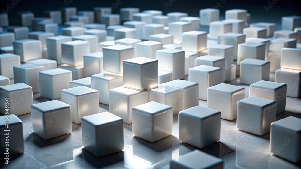 Low Light Photography Cubes: Clean White Plastic Cubes in Dark Ambient Lighting Low Light Photography Cubes: Clean White Plastic Cubes in Dark Ambient Lighting