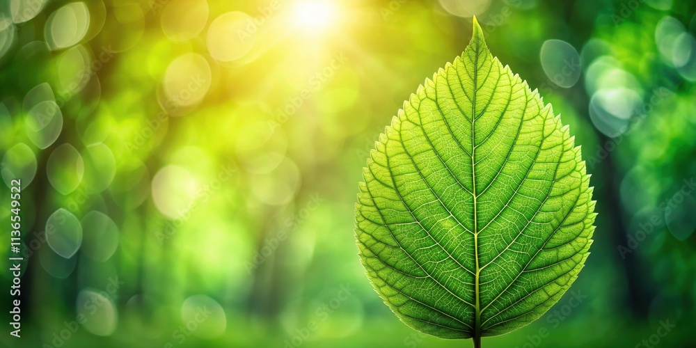 A vibrant green leaf basks in sunlight, its intricate veins highlighted against a bokeh background of lush foliage. A vibrant green leaf basks in sunlight, its intricate veins highlighted against a bokeh background of lush foliage.