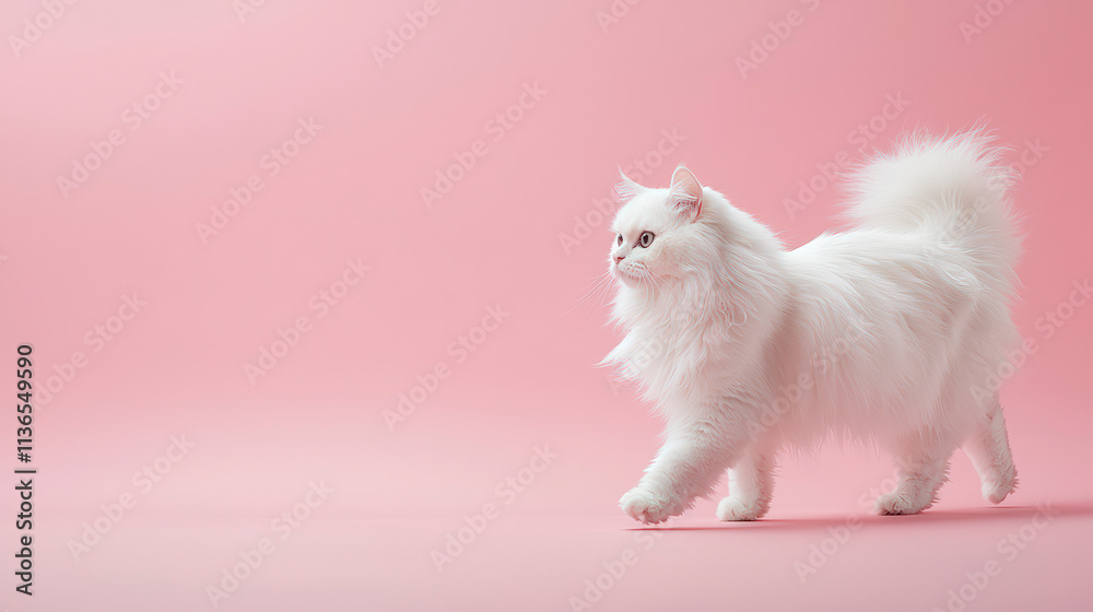 Fototapeta premium Fluffy White Persian Cat in a Commercial Setting