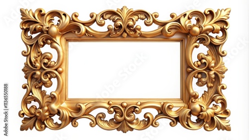 Ornate Gilded Rectangular Picture Frame with Intricate Rococo Detailing