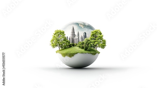 Fototapeta Naklejka Na Ścianę i Meble -  Miniature planet Earth wrapped in thick vegetation, with Thailand’s region in focus, peaceful photorealistic atmosphere, vibrant blue-green tones, high-definition 8K precision, minimalistic 