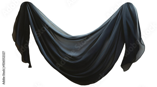 Floating black fabric isolated on transparent background. Design element, abstract background. Generative AI