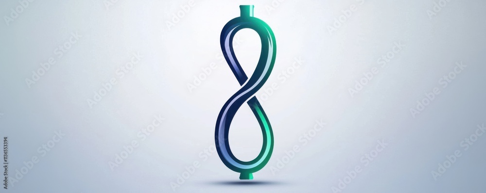 Fototapeta premium A stylized number eight icon, featuring a blend of blue and green colors, set against a light background, symbolizing infinity or continuity.