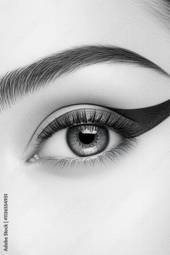 A woman's eye with black eyeliner is the main focus of the image A woman's eye with black eyeliner is the main focus of the image