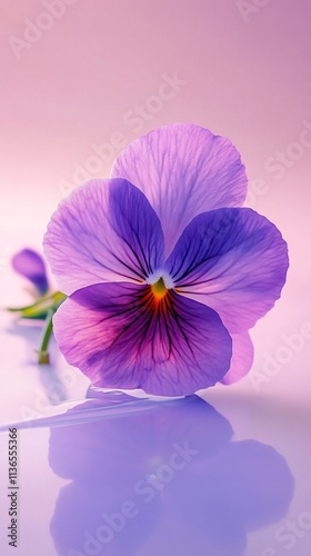 Captivating Purple Pansy Bloom Against Light Purple Background