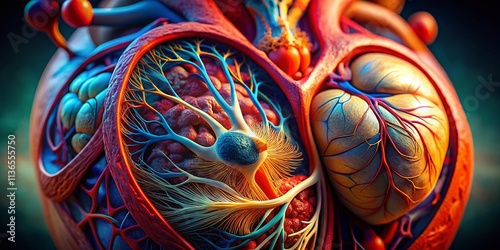 Macro Human Heart Anatomy: Detailed Close-Up, Realistic 3D Render, Medical Illustration, Cardiology photo