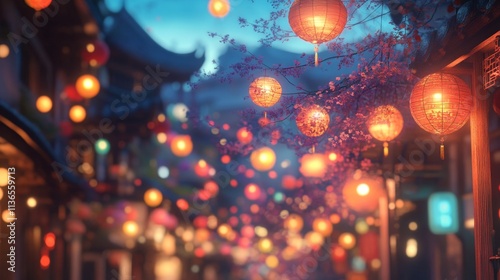Wallpaper Mural Chinese lunar new year celebration. China town defocused background, Mid Autumn festival with colorful lights Torontodigital.ca