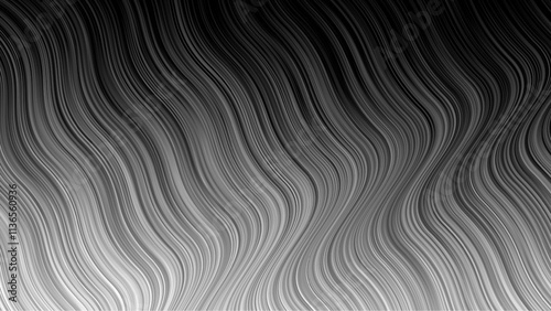 Dynamic Flowing Effect Vector Black and White Striped Classy Abstract Background. Optical Illusion Psychedelic Acid Trip Curved Lines Pattern Gray Shades Wallpaper. Op Art Digital Graphic Illustration