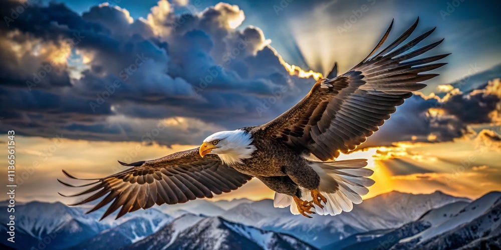 Fototapeta premium Majestic Eagle Soaring: Black and White Bird Photography, Wildlife Image, Avian Flight, Nature Pictures, Free Stock Photo