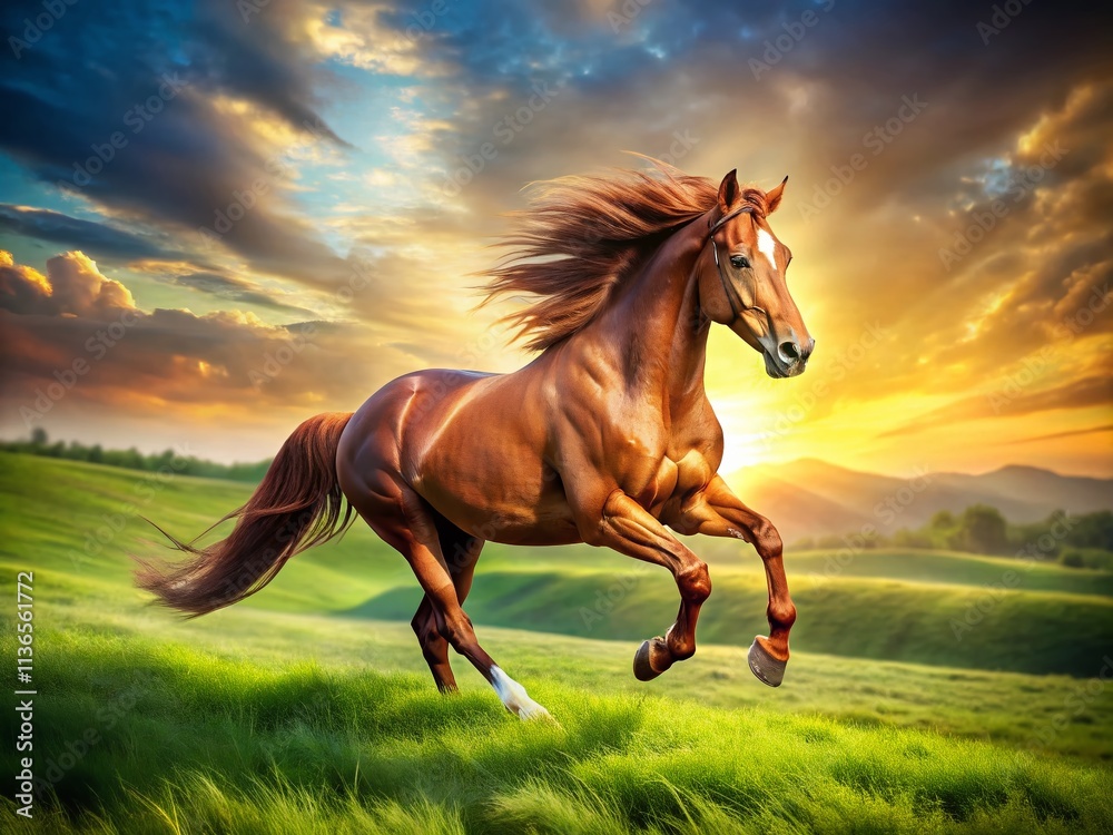 Majestic Horse Galloping, Running Horse in Field, Equine Photography, Wild Horse Portrait, Stunning Nature Image Majestic Horse Galloping, Running Horse in Field, Equine Photography, Wild Horse Portrait, Stunning Nature Image