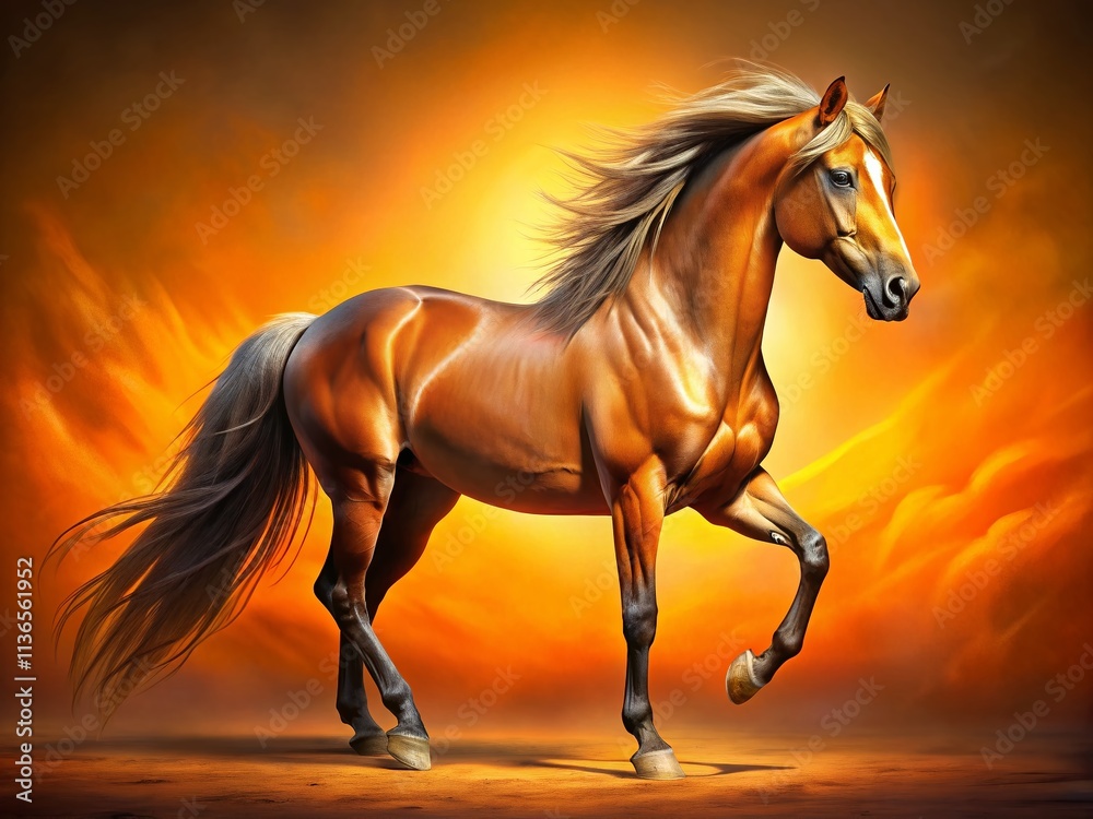 Majestic Horse Orange Background - Equestrian Photography, Horse Portrait, Animal Photography Majestic Horse Orange Background - Equestrian Photography, Horse Portrait, Animal Photography