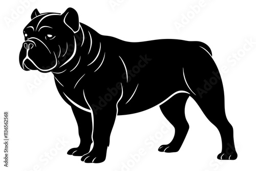 Bulldog Silhouette Vector Illustration of a Muscular, Stocky Dog with a Wrinkled Face