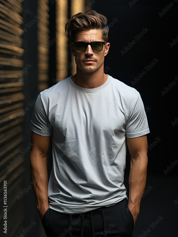 A man in a white shirt and black pants stands in front of a wall A man in a white shirt and black pants stands in front of a wall