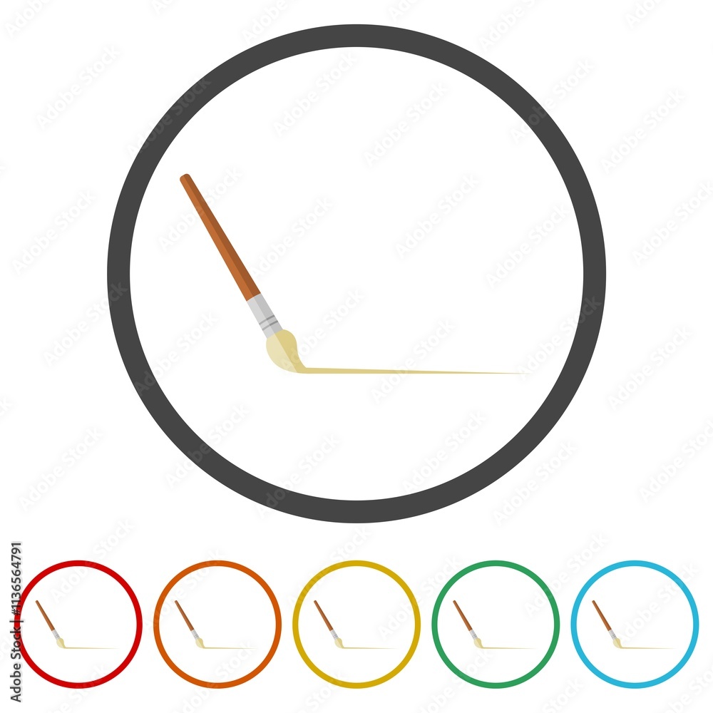 Paint brush line icon. Set icons in color circle buttons Paint brush line icon. Set icons in color circle buttons