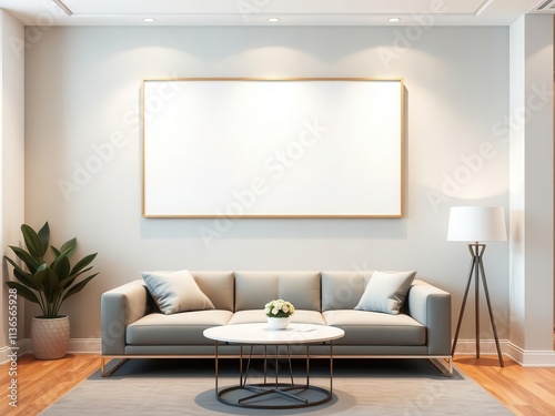 A mockup image of minimalist office wall art with a clean layout, branding, artwork photo