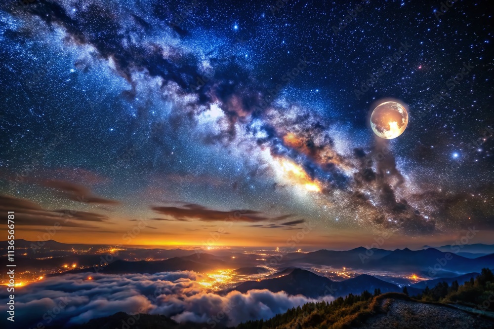 Milky Way Galaxy Night Sky Moon Aerial Photography, Celestial Landscape Astrophotography, Starry Night, Moonlit Milky Way, Night Photography Milky Way Galaxy Night Sky Moon Aerial Photography, Celestial Landscape Astrophotography, Starry Night, Moonlit Milky Way, Night Photography