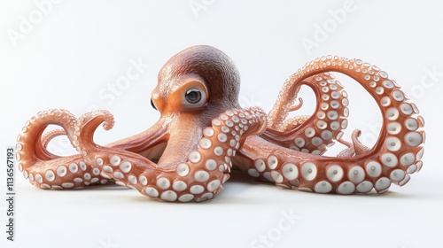 Generate a realistic image of a set of octopus tentacles laid out on a white background. 