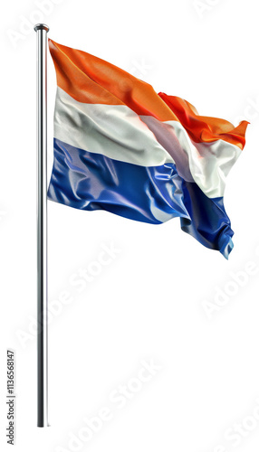 The Netherlands flag gracefully waves in the air, with its distinct red, white, and blue horizontal