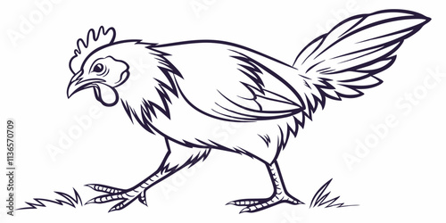 Vector Broiler Chicken Line Art, isolated white background