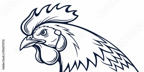 Vector Broiler Chicken Line Art, isolated white background