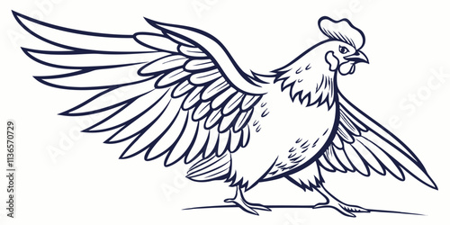 Vector Broiler Chicken Line Art, isolated white background