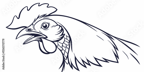 Vector Broiler Chicken Line Art, isolated white background