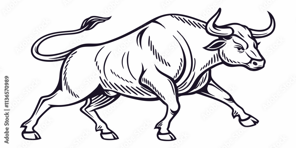 Obraz premium Vector Bull Line Art, isolated white background