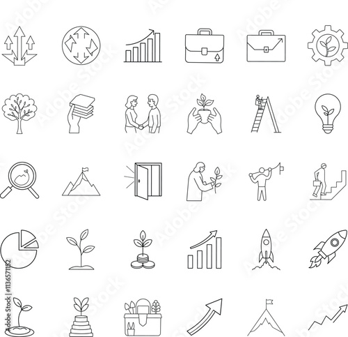 Business Growth Icons Strategy, Success, Investment, and Finance