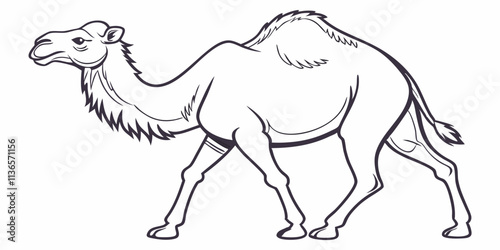 Vector Camel Line Art, isolated white background