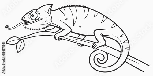 Vector Chameleon Line Art, isolated white background
