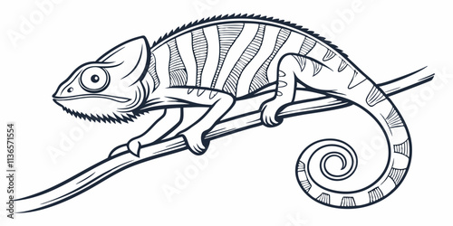 Vector Chameleon Line Art, isolated white background