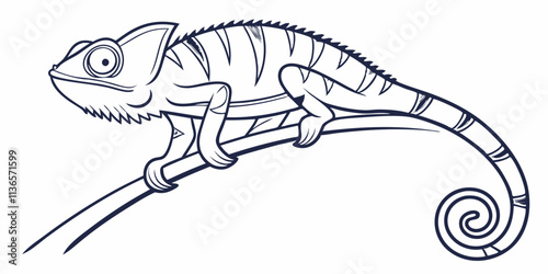 Vector Chameleon Line Art, isolated white background