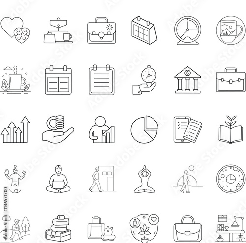 WorkLife Balance Icons Time Management, Health, Productivity, and Growth