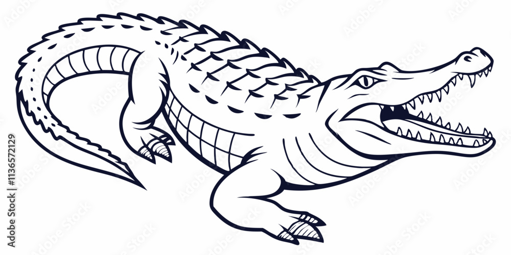 Vector Crocodile Line Art, isolated white background Vector Crocodile Line Art, isolated white background