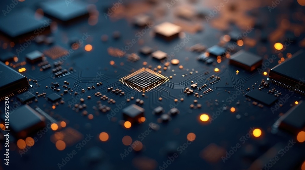 Sleek Electronics Board Close-Up on Dark Background Sleek Electronics Board Close-Up on Dark Background