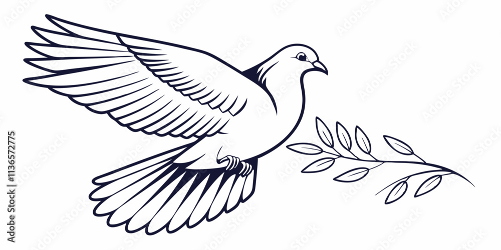 Obraz premium Vector Dove Line Art, isolated white background