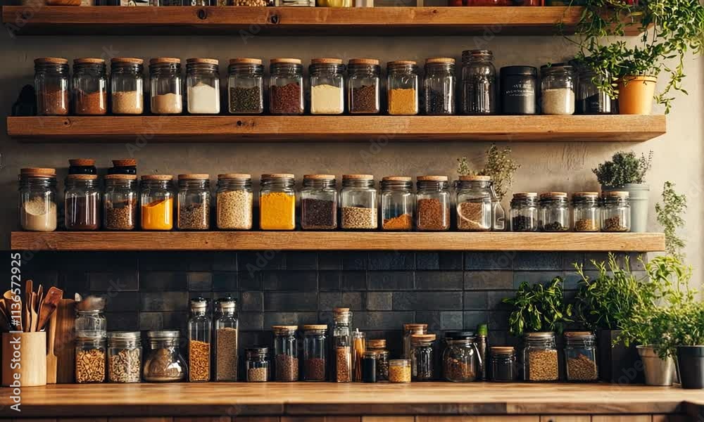 Organized Spice Rack in Rustic Kitchen Organized Spice Rack in Rustic Kitchen