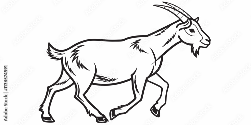 Obraz premium Vector Goat Line Art, isolated white background