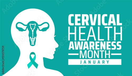 cervical health awareness month background, banner or poster design template. observed every year in January. Holiday concept. Use to any Template, card, poster, placard, template.