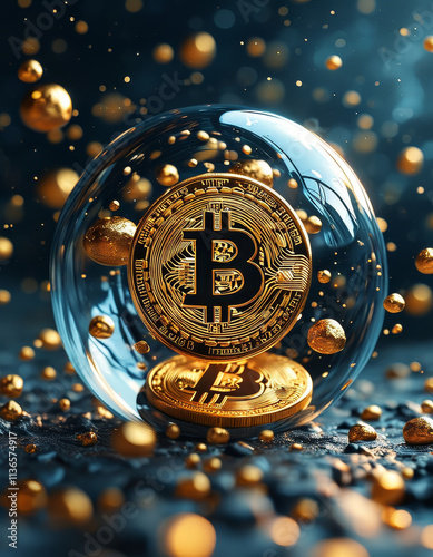 gold bitcoin inside of an bubble, bitcoin bubble, crypto market crash, crypto currency, crypto trading, investments, financial assets 